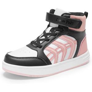 DREAM PAIRS Boys Girls Sneaker High Top Basketball Shoes Kids LilLegends JuniorFly Jumpers Sports Shoes for Athletic School Gym(White/Pink/Black)