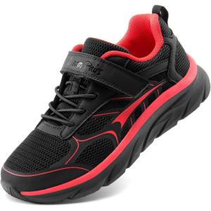 DREAM PAIRS Boys Girls Sneakers Kids Tennis Running Shoes EZ-ONs EZ-Plays Athletic Sport Gym Lightweight Breathable Shoes(Black/Red)