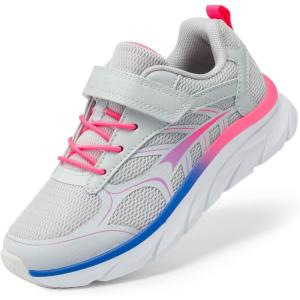 DREAM PAIRS Boys Girls Sneakers Kids Tennis Running Shoes EZ-ONs EZ-Plays Athletic Sport Gym Lightweight Breathable Shoes(Light Grey/Pink)