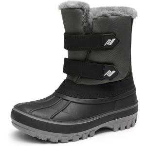 DREAM PAIRS Boys Girls Snow Boots Water-Resistant Outdoor Sport Warm Cozy Anti-Slip Cute Ankle Winter Shoes for Toddler/Little/Big Kid(Black/Grey)