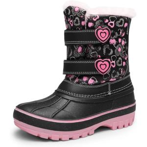 DREAM PAIRS Boys Girls Snow Boots Water-Resistant Outdoor Sport Warm Cozy Anti-Slip Cute Ankle Winter Shoes for Toddler/Little/Big Kid(Black/Pink)