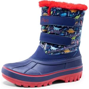 DREAM PAIRS Boys Girls Snow Boots Water-Resistant Outdoor Sport Warm Cozy Anti-Slip Cute Ankle Winter Shoes for Toddler/Little/Big Kid(Navy/Red)