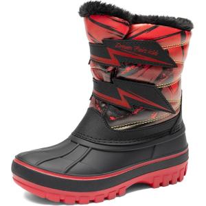 DREAM PAIRS Boys Girls Snow Boots Water-Resistant Outdoor Sport Warm Cozy Anti-Slip Cute Ankle Winter Shoes for Toddler/Little/Big Kid(Red/Black)