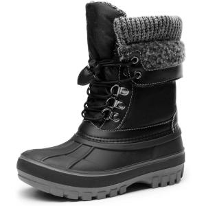 DREAM PAIRS Boys Girls Snow Boots Water-Resistant Outdoor Warm Cozy Anti-Slip Mid Calf Faux Fur Lining Insulated Winter Shoes for Little/Big Kids(Black)