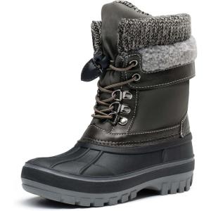 DREAM PAIRS Boys Girls Snow Boots Water-Resistant Outdoor Warm Cozy Anti-Slip Mid Calf Faux Fur Lining Insulated Winter Shoes for Little/Big Kids(Black/Grey)