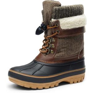 DREAM PAIRS Boys Girls Snow Boots Water-Resistant Outdoor Warm Cozy Anti-Slip Mid Calf Faux Fur Lining Insulated Winter Shoes for Little/Big Kids(Brown)