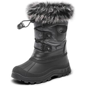 DREAM PAIRS Boys Girls Snow Boots Water-Resistant Outdoor Warm Cozy Anti-Slip Mid Calf Faux Fur Lining Insulated Winter Shoes for Little/Big Kids(Grey/Black)