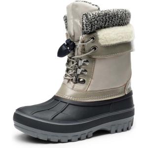 DREAM PAIRS Boys Girls Snow Boots Water-Resistant Outdoor Warm Cozy Anti-Slip Mid Calf Faux Fur Lining Insulated Winter Shoes for Little/Big Kids(Lt Grey)