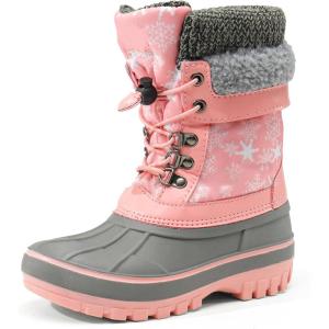DREAM PAIRS Boys Girls Snow Boots Water-Resistant Outdoor Warm Cozy Anti-Slip Mid Calf Faux Fur Lining Insulated Winter Shoes for Little/Big Kids(Pink)