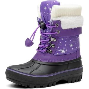 DREAM PAIRS Boys Girls Snow Boots Water-Resistant Outdoor Warm Cozy Anti-Slip Mid Calf Faux Fur Lining Insulated Winter Shoes for Little/Big Kids(Purple)