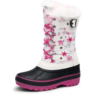 DREAM PAIRS Boys Girls Snow Boots Water-Resistant Outdoor Warm Cozy Anti-Slip Mid Calf Faux Fur Lining Insulated Winter Shoes for Little/Big Kids(White/Fuchsia)