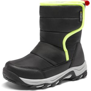 DREAM PAIRS Boys Girls Snow Boots Waterproof Hook and Loop Mid Calf Faux Fur Lining Winter Shoes for Little/Big Kids(Black)
