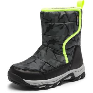DREAM PAIRS Boys Girls Snow Boots Waterproof Hook and Loop Mid Calf Faux Fur Lining Winter Shoes for Little/Big Kids(Camouflage/Gray)