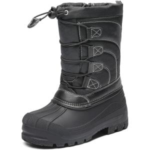 DREAM PAIRS Boys Girls Snow Boots Waterproof Outdoor Warm Cozy Anti-Slip Mid Calf Faux Fur Lining Winter Shoes for Little/Big Kids(Black)