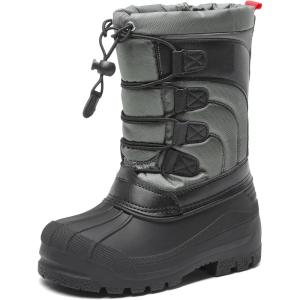 DREAM PAIRS Boys Girls Snow Boots Waterproof Outdoor Warm Cozy Anti-Slip Mid Calf Faux Fur Lining Winter Shoes for Little/Big Kids(Black/Grey/Red)