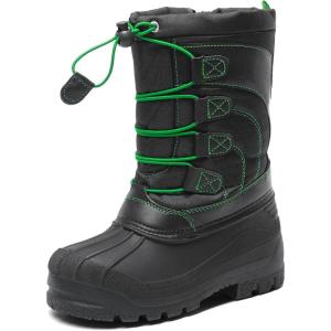 DREAM PAIRS Boys Girls Snow Boots Waterproof Outdoor Warm Cozy Anti-Slip Mid Calf Faux Fur Lining Winter Shoes for Little/Big Kids(Black/Neon/Green)