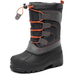 DREAM PAIRS Boys Girls Snow Boots Waterproof Outdoor Warm Cozy Anti-Slip Mid Calf Faux Fur Lining Winter Shoes for Little/Big Kids(Navy/Grey/Orange)