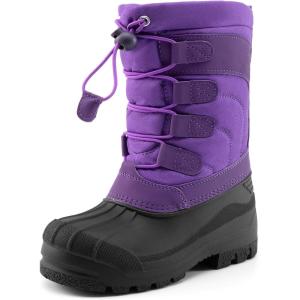 DREAM PAIRS Boys Girls Snow Boots Waterproof Outdoor Warm Cozy Anti-Slip Mid Calf Faux Fur Lining Winter Shoes for Little/Big Kids(Purple)