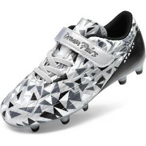 DREAM PAIRS Boys Girls Soccer Cleats Kids Football Shoes for Little/Big Kid(Black/Grey)