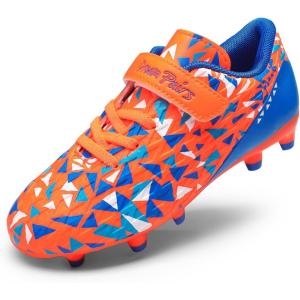 DREAM PAIRS Boys Girls Soccer Cleats Kids Football Shoes for Little/Big Kid(Orange/Blue)