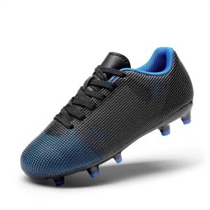 DREAM PAIRS Boys Girls Soccer Cleats Youth Firm Groud Athletic Outdoor Trainning Football Shoes for Little/Big Kid(Black/Blue)