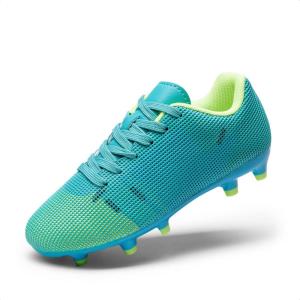DREAM PAIRS Boys Girls Soccer Cleats Youth Firm Groud Athletic Outdoor Trainning Football Shoes for Little/Big Kid(Blue/Neon Green)