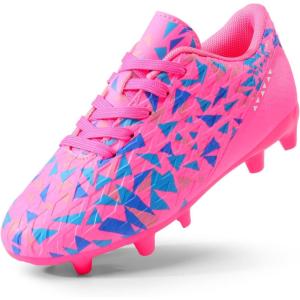 DREAM PAIRS Boys Girls Soccer Cleats Youth Firm Groud Athletic Outdoor Trainning Football Shoes for Little/Big Kid(Fuchsia/Pink/Royal/Blue)
