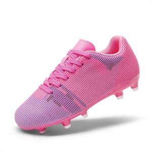 DREAM PAIRS Boys Girls Soccer Cleats Youth Firm Groud Athletic Outdoor Trainning Football Shoes for Little/Big Kid(Rose Red/White)