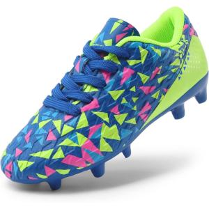 DREAM PAIRS Boys Girls Soccer Cleats Youth Firm Groud Athletic Outdoor Trainning Football Shoes for Little/Big Kid(Royal Blue/Neon Green)
