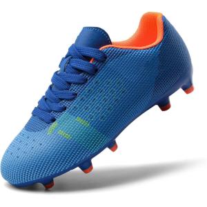 DREAM PAIRS Boys Girls Soccer Cleats Youth Firm Groud Athletic Outdoor Trainning Football Shoes for Little/Big Kid(Royal Blue/Orange)