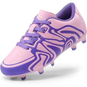 DREAM PAIRS Boys Girls Soccer Cleats Youth Firm Groud Baseball Cleats Sport Athletic Outdoor Trainning Football Shoes for Little/Big Kid(Pink/Purple)