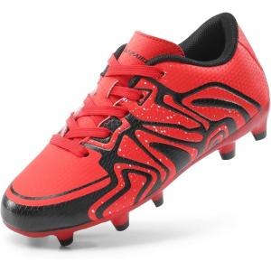 DREAM PAIRS Boys Girls Soccer Cleats Youth Firm Groud Baseball Cleats Sport Athletic Outdoor Trainning Football Shoes for Little/Big Kid(Red/Black/Silver)