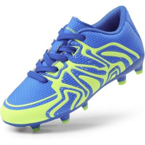 DREAM PAIRS Boys Girls Soccer Cleats Youth Firm Groud Baseball Cleats Sport Athletic Outdoor Trainning Football Shoes for Little/Big Kid(Royal/Lemon/Green/Silver)