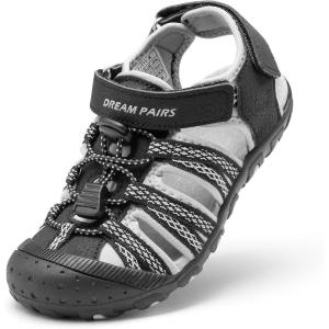 DREAM PAIRS Boys Girls Summer Outdoor Athletic Sport Sandals Hiking Beach Casual Closed Toe Adjustable Multicolor for Toddler/Little/Big Kids(Black/Grey)