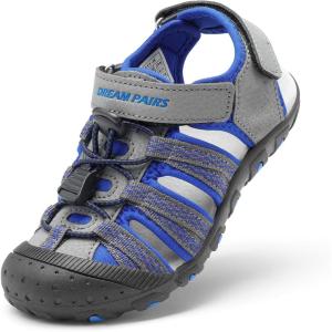 DREAM PAIRS Boys Girls Summer Outdoor Athletic Sport Sandals Hiking Beach Casual Closed Toe Adjustable Multicolor for Toddler/Little/Big Kids(Grey/Royal)
