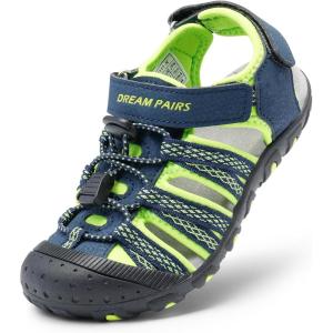 DREAM PAIRS Boys Girls Summer Outdoor Athletic Sport Sandals Hiking Beach Casual Closed Toe Adjustable Multicolor for Toddler/Little/Big Kids(Navy/Neon/Green)