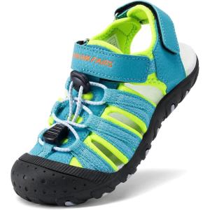 DREAM PAIRS Boys Girls Summer Outdoor Athletic Sport Sandals Hiking Beach Casual Closed Toe Adjustable Multicolor for Toddler/Little/Big Kids(Rainbow/Blue)