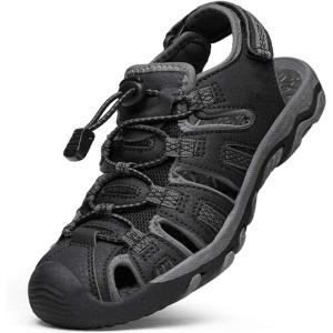 DREAM PAIRS Boys Girls Summer Outdoor Athletic Sport Sandals Walking Hiking Hook and Loop Adjustable Multicolor for Toddler/Little/Big Kids(Black/Dark/Grey)