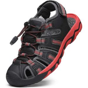 DREAM PAIRS Boys Girls Summer Outdoor Athletic Sport Sandals Walking Hiking Hook and Loop Adjustable Multicolor for Toddler/Little/Big Kids(Black/Grey/Red)
