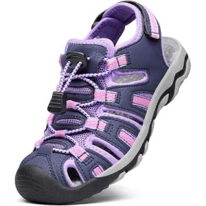 DREAM PAIRS Boys Girls Summer Outdoor Athletic Sport Sandals Walking Hiking Hook and Loop Adjustable Multicolor for Toddler/Little/Big Kids(Purple/Light/Grey)