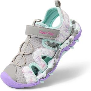 DREAM PAIRS Boys Girls Summer Outdoor Athletic Sport Sandals for Toddler/Little/Big Kid(Light Grey/Purple)