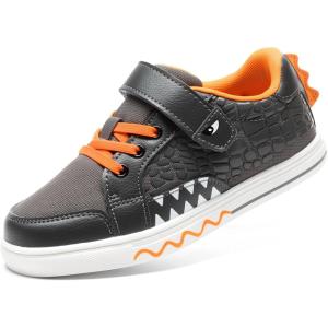 DREAM PAIRS Boys Sneakers Little Kids Toddler Shoes Storybook Causal Walking Shoes Non-Slip with Hook and Loop(Grey/Orange)
