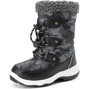DREAM PAIRS Boys Snow Boots Camouflage Slip Resistant Faux Fur Lined Winter Shoes for Little/Big Kid(Black/White)