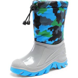 DREAM PAIRS Boys Snow Boots Waterproof Camouflage Slip Resistant Mid Calf Faux Fur Lining Outdoor Muck Winter Shoes for Little/Big Kids(Blue/Gray)
