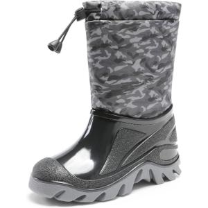 DREAM PAIRS Boys Snow Boots Waterproof Camouflage Slip Resistant Mid Calf Faux Fur Lining Outdoor Muck Winter Shoes for Little/Big Kids(Gray/Black)