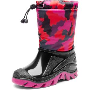 DREAM PAIRS Boys Snow Boots Waterproof Camouflage Slip Resistant Mid Calf Faux Fur Lining Outdoor Muck Winter Shoes for Little/Big Kids(Red/Black)