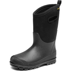 DREAM PAIRS Boys Waterproof Boots Outdoor Faux Fur Lining Shoes with Handles for Rain Snow Winter Muck Mud and Cold Weather for Little/Big Kids(Black)