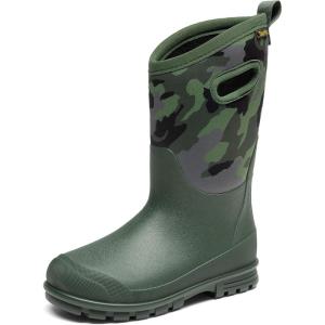 DREAM PAIRS Boys Waterproof Boots Outdoor Faux Fur Lining Shoes with Handles for Rain Snow Winter Muck Mud and Cold Weather for Little/Big Kids(Green)