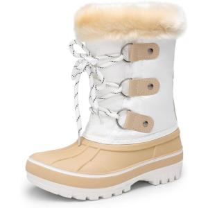 DREAM PAIRS Boys & Girls Faux Fur-Lined Winter Snow Boots for Little/Big Kids(Beige/White)
