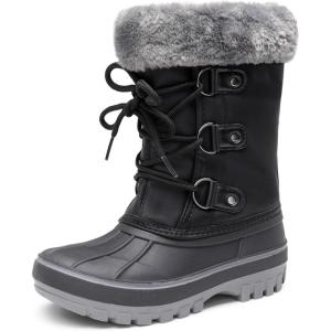 DREAM PAIRS Boys & Girls Faux Fur-Lined Winter Snow Boots for Little/Big Kids(Black)